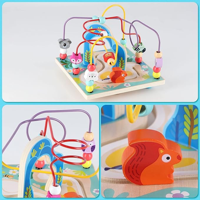 Qilay Wooden Activity Cube for Toddlers (Large), 5 in 1 Multipurpose ABC-123 Abacus Bead Maze Shape Sorter | Early Educational Toy for Toddlers - First Birthday Present for Boys Girls