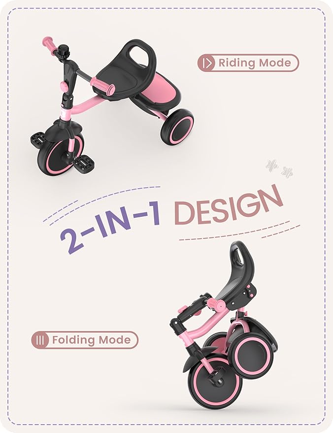 besrey Toddler Tricycle with Bell, Kids Tricycle Age 18 Months to 5 Years, Kids Trike, Toddler Bike for 2-4 Year Olds, Baby Bike, Gifts & Toys for Boys & Girls, Pink