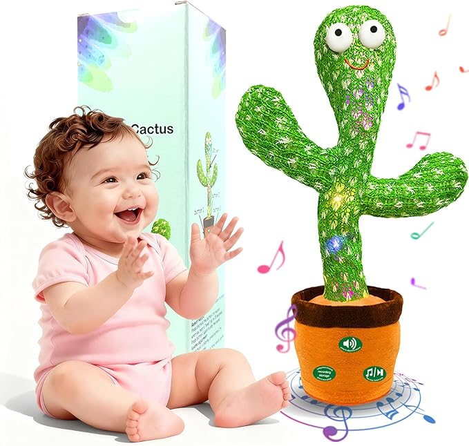 (Updated Volume Adjustment) Dancing Mimicking Talking Cactus Toy,Funny Gift for Toddler 1 2 3 Year Old Boy Girl,Singing Record Repeat What You Say Light Up Baby Infant Toys 6-12 12-18 Months