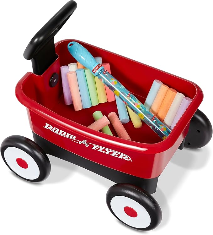 Baby Walker Wagon, Baby Toy Cart, Toddler Toys 1-2, Radio Flyer Summertime Fun My 1st Wagon for Kids, with Bubbles and Chalk, for Ages 1-4 Years, Red