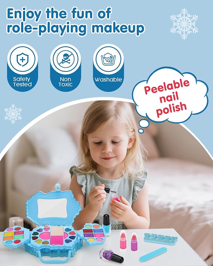 Kids Makeup Kit for Girl Toys - Real Washable Cosmetic Set for Girls 5-8, Frozen Toys Toddler Makeup Kit, Princess Dress up Christmas & Birthday Gifts for 3-8 Year Old Girls