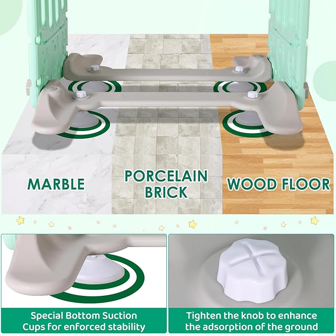 Arlopu 7 in 1 Toddler Slide and Swing Set, Kids Climber Playset with Ball & Hoop, Telescope, Suction Cup Reinforced Base, Baby Indoor Outdoor Playground (Light Green)