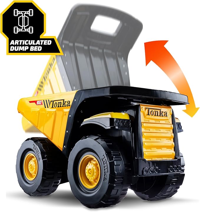 Tonka Steel Classics Toughest Mighty Dump Truck - Made with Steel & Sturdy Plastic, Large Yellow Toy Construction Truck, Boys and Girls, Kids, Toddlers, Ages 3+