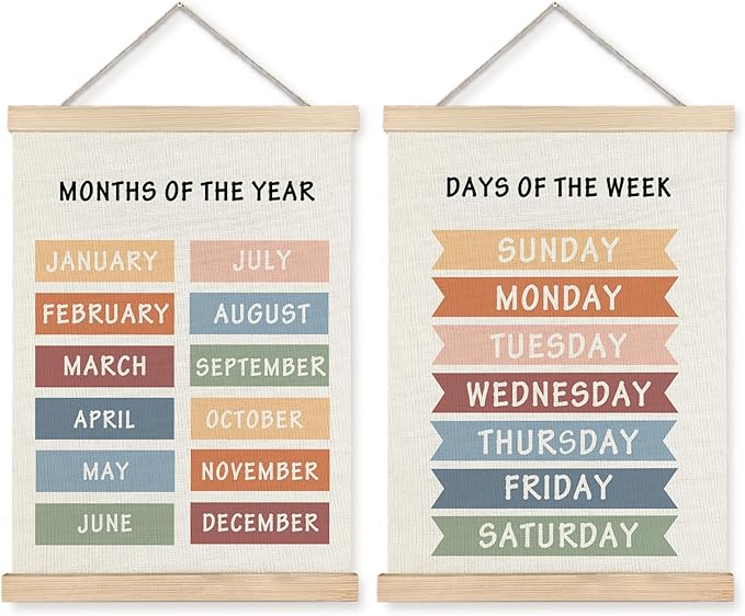 Supwhd Days of the Week Posters for Classroom, Days of the Week Learning Posters Wall Decor for Nursery Kids Room Playroom Classroom Preschool, Days of the Week Poster Hanger Frame, 16x24