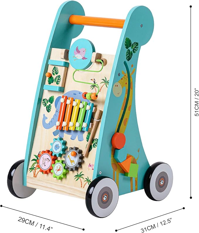 Teamson Kids Preschool Play Lab Wooden Baby Walker and Activity Station, Natural/Blue