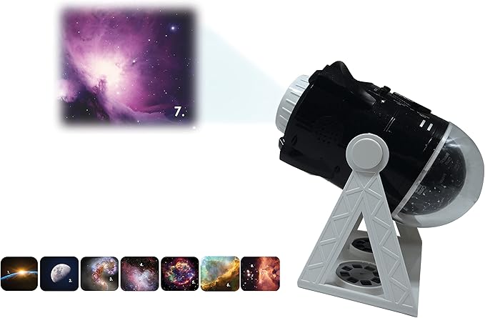LEXIBOOK NLJ181i3 Speaking 2-in-1 Planetarium Projector, 24 Images to Discover Space, 2 Constellation Domes, STEM, Black/White