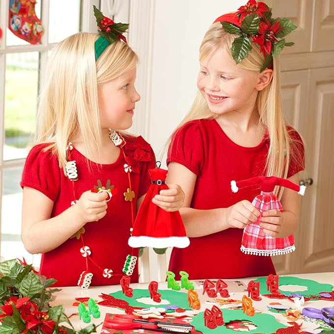 JANYUN Christmas Doll Clothes and Accessories,Doll Clothes Sets Party Dresses Outfits Xmas Gift Costumes Doll Shoes for Christmas Party Favors Girl Gift(Dolls not Included)