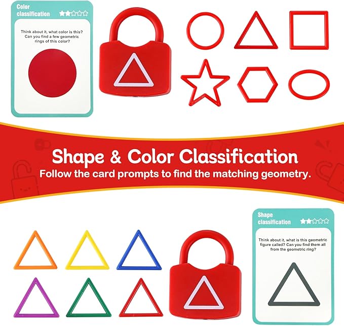 Xylolin Preschool Shape Sorting Matching Learning Locks with Keys Toys for Toddlers, Color Recognition Toy Set,Montessori Educational Fine Motor Skills Toy for Kids Ages 3+