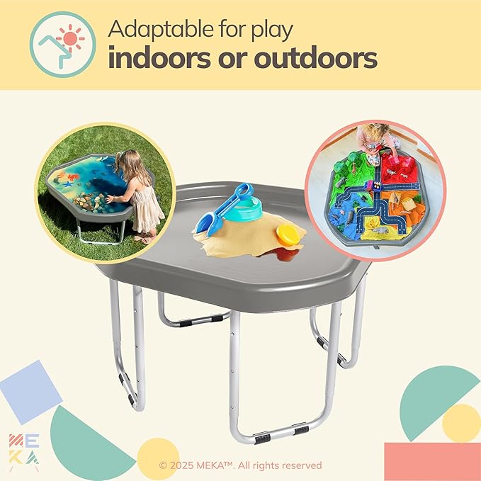 MEKA Small 28"x28" Tuff Tray Set Grey, Activity Sensory Tray Plus Stand Children, Outdoor Play Sand and Water Table for Toddlers and Kids, Toy Boys Girls