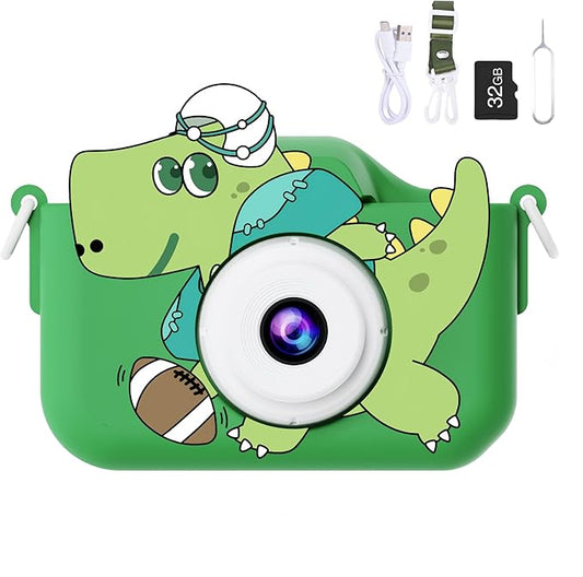 Kids Camera Toys for Kids, Digital Camera for Kids Age 3-8 Toddler Travel Dinosaur Toys, Christmas Birthday Gift for Boys Girls 3 4 5 6 7 8 Year Old, HD 1080P Video Camera, 32G SD Card(Green)