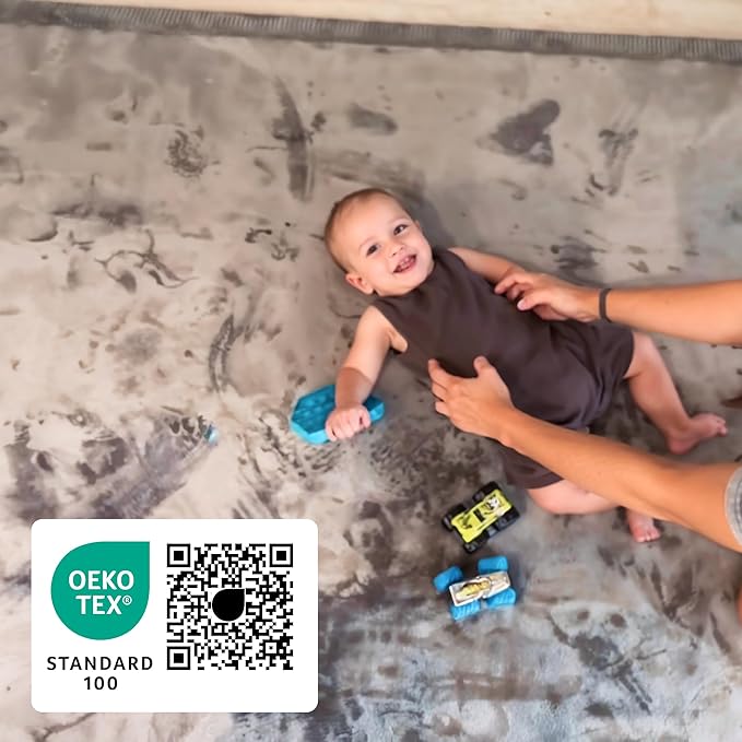 Premium Baby Playmat for Floor 60" x 80" Dark Gray – Cloudsoft Coral Velvet Memory Foam Rug for Crawling – Non-Slip, Water-Resistant, Non-Toxic, Easy-Care Muscle Mat – Thick Play Mat for Baby