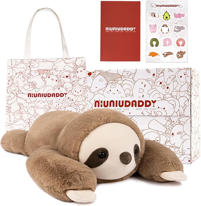 Niuniu Daddy Weighted Sloth Stuffed Animals for Anxiety, Large Plush Animal Pillow Kids Adults, 20in Cute Plushies Toy as Gifts Presents Christmas Birthday, Brown, SET-Above 3lb