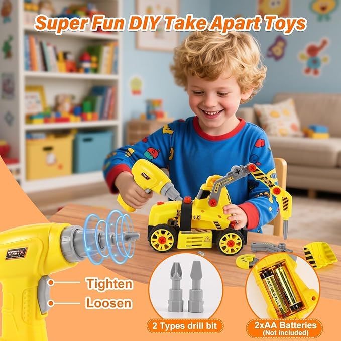 Take Apart Toys with Electric Drill Truck Construction Set DIY Engineering Building Toy Push Go STEM Toy (9 in 3 Take Apart Toys)