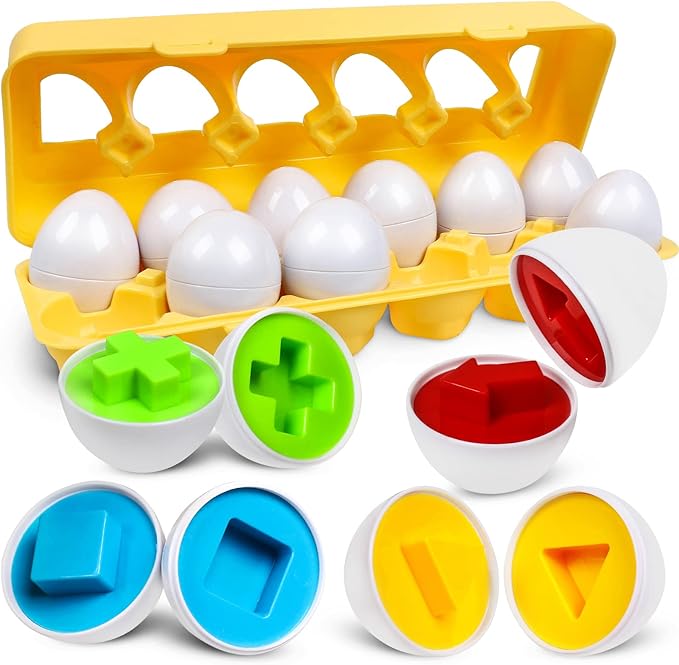Matching Eggs Color Shape Recoginition Sorter Puzzle Travel Bingo Game Easter Baskets Stuffers Montessori Learning Educational Fine Motor Skill Toy for 3 4 5 Year Old