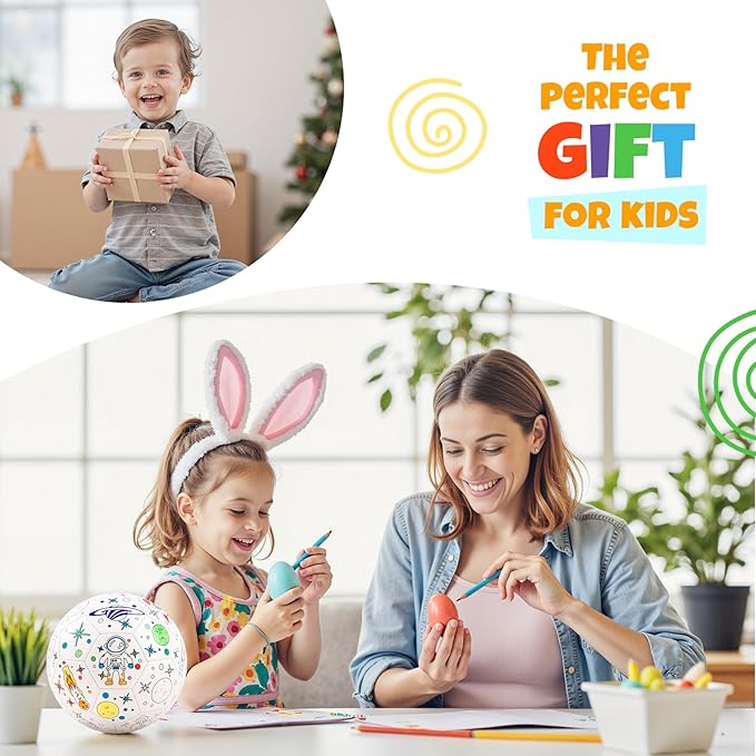 EVERICH Paint Your Own Soccer Ball with Markers, Toddler Arts and Crafts Soccer Gifts, Kids Soccer Ball Size 3 Astronaut Toys for Boys Girls, Sports Drawing DIY Design Color Play Ball Games with Pump