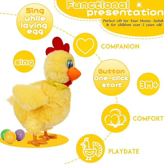 Easter Toys Chicken Laying Eggs Electric Chicken Stuffed Animal Dancing Toy Stuffed Plush Toy with Music