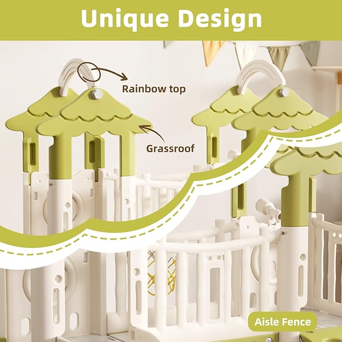 KORIMEFA 9-in-1 Toddler Slide, Kid Slide for Toddlers Age 1-3, Basketball Hoop, and Telescope, Indoor Outdoor Slide Toddler Playset Toddler Playground, Forest Themed Green