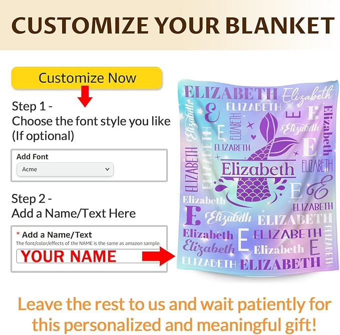 Mermaid Blanket and Throw, Personalized Girls Blankets for Kids, Women, Soft Cozy & Warm Mermaid Tail Throws for Sofa Office Trip Chairs Camping, 4 Sizes for Toddler/Children/Teens/Adults