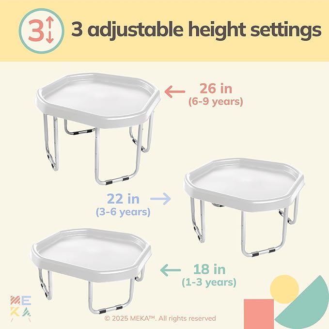 MEKA Small 28"x28" Tuff Tray Set White, Activity Sensory Tray Plus Stand Children, Outdoor Play Sand and Water Table for Toddlers and Kids, Toy Boys Girls