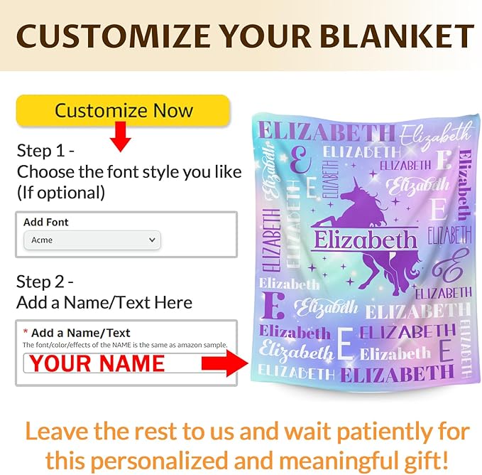 Girls Blankets, Custom with Name Unicorn Throws Gifts for Kids Teens Women, Personalized Soft Comfy Monogram Flannel Fleece Blanket for Bed Couch Sofa Home Decor, Unicorn Stuff Themed Gifts