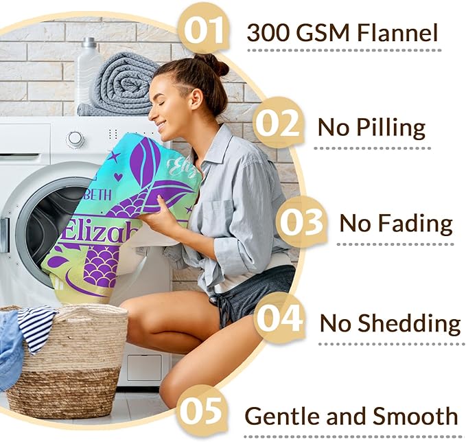 Kids Blanket for Girls 3-5, Custom Mermaid Gifts for Adults Teens Women, Personalized with Name Soft Warm Comfy Lightweight Monogram Mermaid Accessories Blankets for Travel Camp Home Living Room