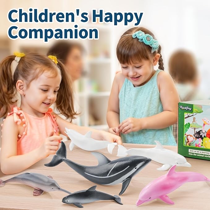 6PCS 5" Realistic Dolphin Figurines Toy for Toddlers, Ocean Animal Bath Toys for Kids, Dolphin Cake Toppers & Birthday Party Favors & Gifts for Boys & Girls