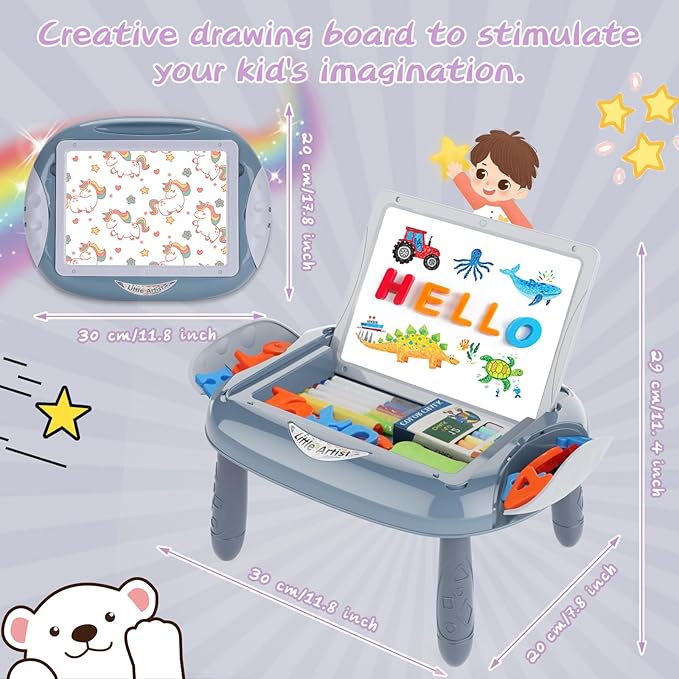 Toy for 1-2 Year Old Boys, Toddlers Toys with Magnetic Letters and Numbers, Art Easel for Kids 1 2 Year Old, Boy Birthday Christmas Gifts (Blue)