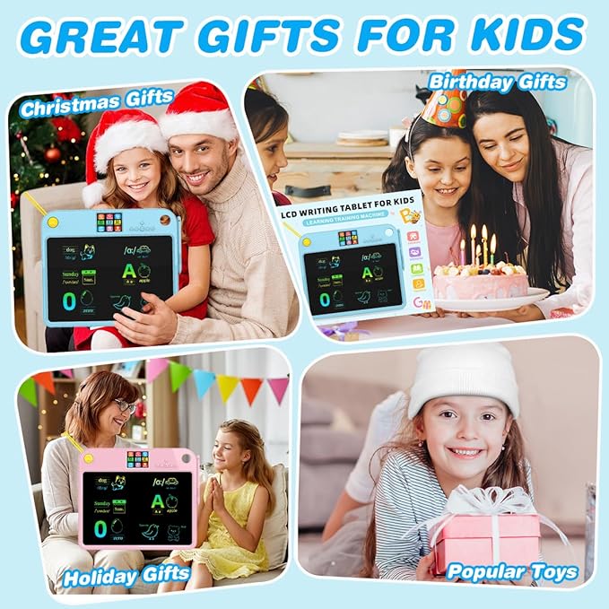 16 Inch LCD Learning Tablet Autism Toys for Kids 5-7 Dual-Screen Pad with 9 Learning Themes,Type-C Rechargeable Erasable Board Extra Stylus Lock Switch for Travel Home School