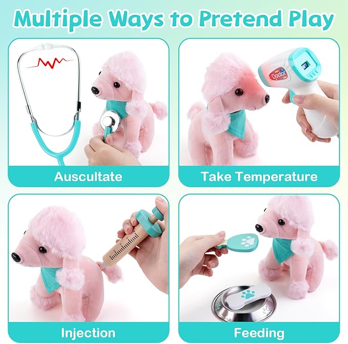 Sundaymot Doctor Kit for Kids, 37PC Pretend Play Doctor Toys, Doctor Kit for Toddlers 3-5, with Dog Toy, Medical Bag, Stethoscope and Other Accessories, for Boys and Girls Fun Role Playing Game