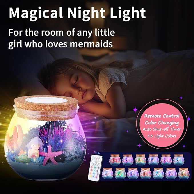 Mermaid Gifts for Girls 4-10 Years Old, Mermaid Crafts Kit for Kids, Light Up Mermaid Decoration with Remote - Arts and Crafts for Kids, Birthday Gifts Toys for Girls Age 4 5 6 7 8 9 10