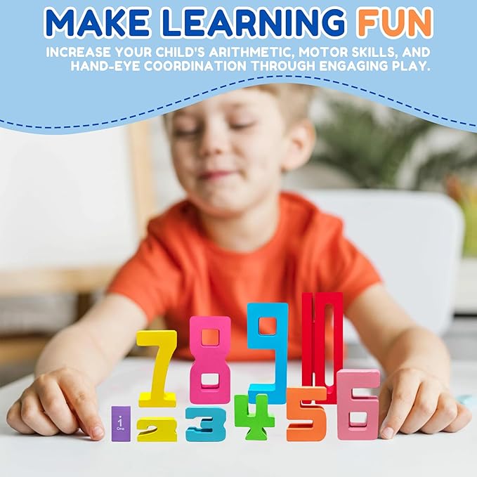 20Pcs Wooden Number Building Blocks,Montessori Number Blocks Math Learning Digital Building Blocks Digital Educational Counting Learning Toys for Parent-Child Interaction Skills Stocking Stuffers