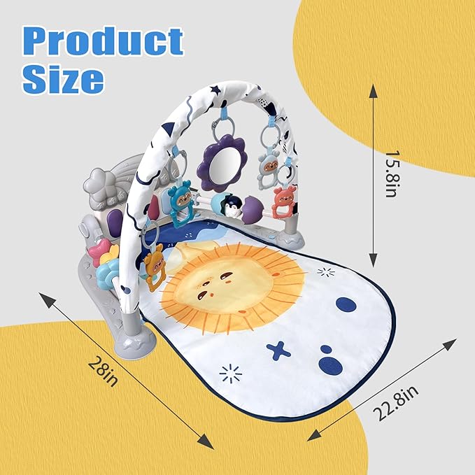 Baby Play Gym Mat, Baby Gym Activity Center, Kick and Play Piano with Music and Light, Tummy Time Toys for Newborn Babies Infants Boys Girls 0-3-6-9-12 Months (Grey)