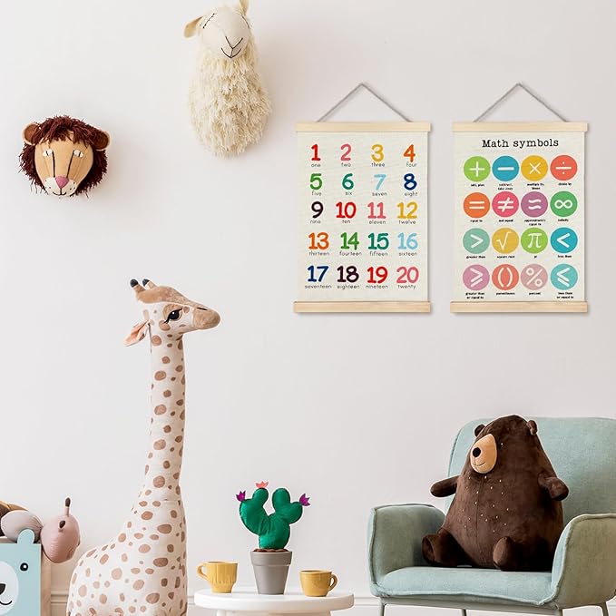 Supwhd Classroom Wall Decor, Numbers and Math Symbols Wall Art Poster, Playroom Wall Decor, Educational Posters for Nursery Kids Room Playroom Classroom Preschool Decor, 12x16 Set of 2