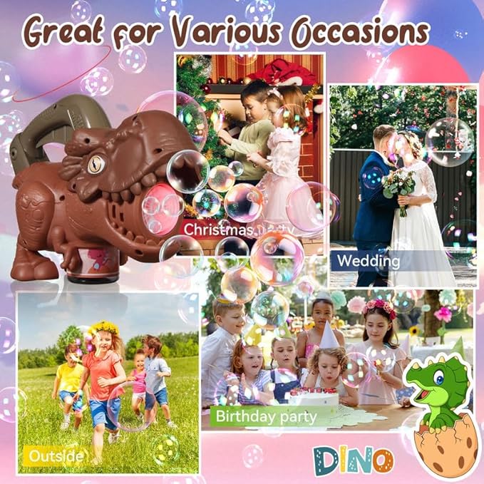 Dinosaur Bubble Machine with Colorful Lighting for Kids Automatic Handheld Dinosaur Bubble Toy 20000+ Big Bubbles Per Minute Bubbles Toy for Outdoor Parties Yard Fun Kids Gift Tyrannosaurus Brown