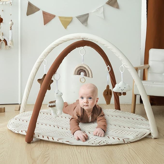 Baby Gym Mat Infant Activity Gym Mudcloth Baby Activity Center with Play Mat with 5 Toys for Babies as Shower Use