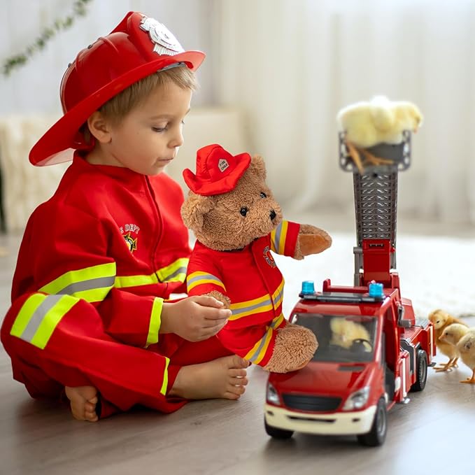 HollyHOME Firefighter Stuffed Animal Teddy Bear Soft Plush Toy with Firefighter Uniform Fire Fighter Doll Gifts for Kids and Firefighters Holiday Birthday Valentine 16 inches