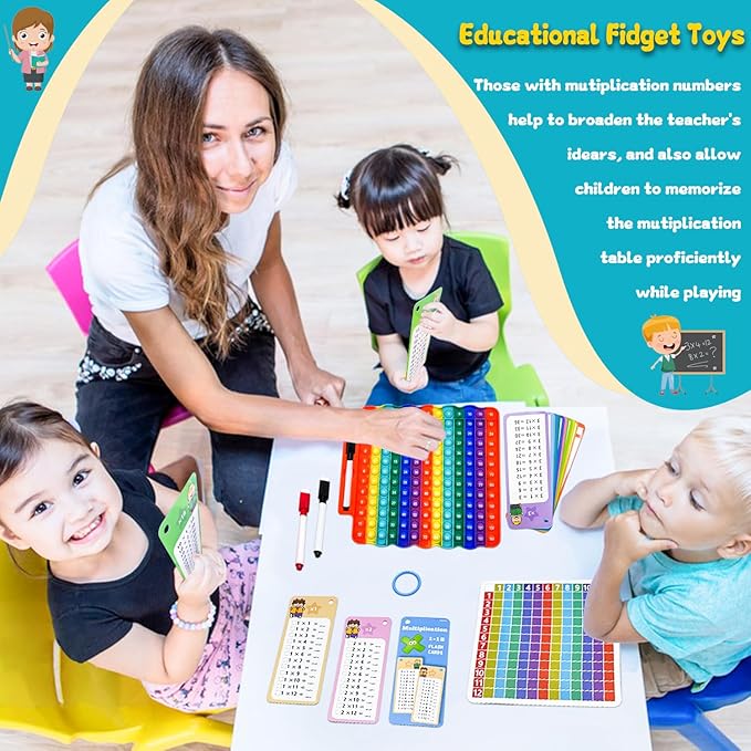 Multiplication Flash Cards + Fingertip Bubbles Toy, Interesting Multiplication Math Combination, Math Games for Children Aged 3 +