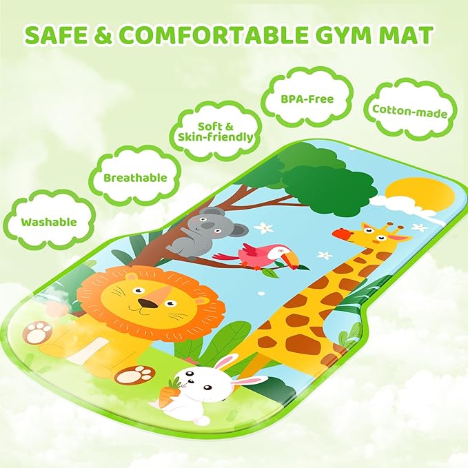 4-in-1 Baby Gym Play Mat with Learning Walker, Tummy Time Mat & Baby Push Toys for Newborn Infant 0-3-6-9-12 Month Boy Girl, Babies Activity Center with Play Piano & Lights, Ideal Toddler Baby Gifts