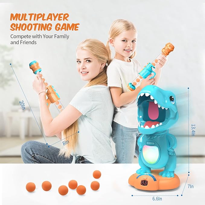 EagleStone Movable Dinosaur Shooting Toys for Boys – Electronic Target Practice with 2 Air Pump Guns, LCD Score Tracker, Sound Effects & 48 Foam Balls, for Kids 5 6 7 8 9