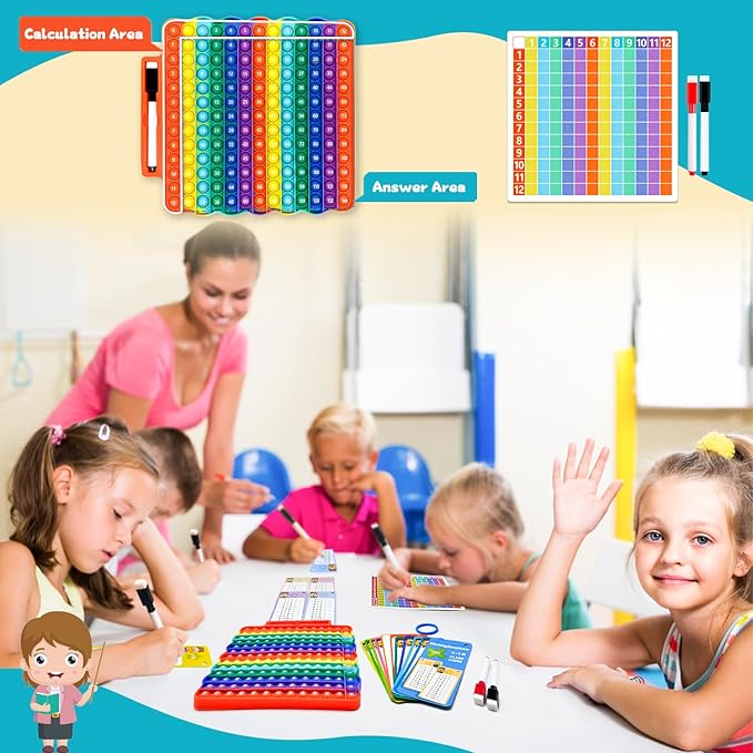 Multiplication Flash Cards + Fingertip Bubbles Toy, Interesting Multiplication Math Combination, Math Games for Children Aged 3 +