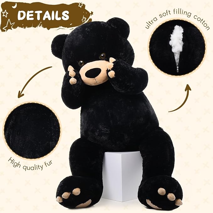 Tezituor 59in Big Teddy Bear Stuffed Animal, Giant Black Stuffed Animal for Baby Shower,Christmas,Valentine's Day or Birthday,5ft Life Size Large Plush Bear for Girlfriend Boyfriend Kids Adult