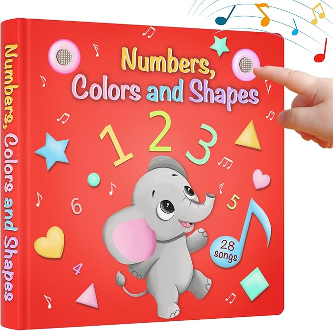 LEARNING BUGS Numbers, Colors & Shapes – 28 Favorite Counting Nursery Rhymes, Musical Books for Toddlers, 28-Button Music Book, Musical Toys for Toddlers 1-3