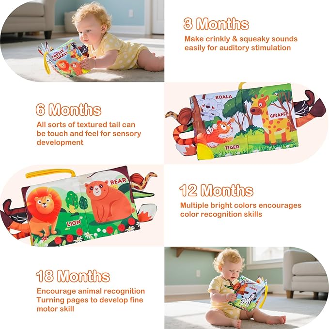 Baby Books 0-6 Months,Crinkle Books for Babies,Infant Tummy Time Toy High Contrast Sensory Book for Babies,Touch Feel Book for Newborn 0-6-6-12 Months Early Learning Toy