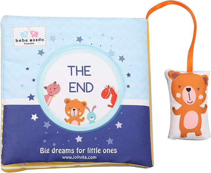 bebe mondo Teddy Bear Baby Book Activity Quiet Cloth Soft Books Developmental Toys Interactive Baby Books for Babies Toddlers Infants, Tummy Time Mirror Toy Gifts for Boys Girl, Goodnight W Box