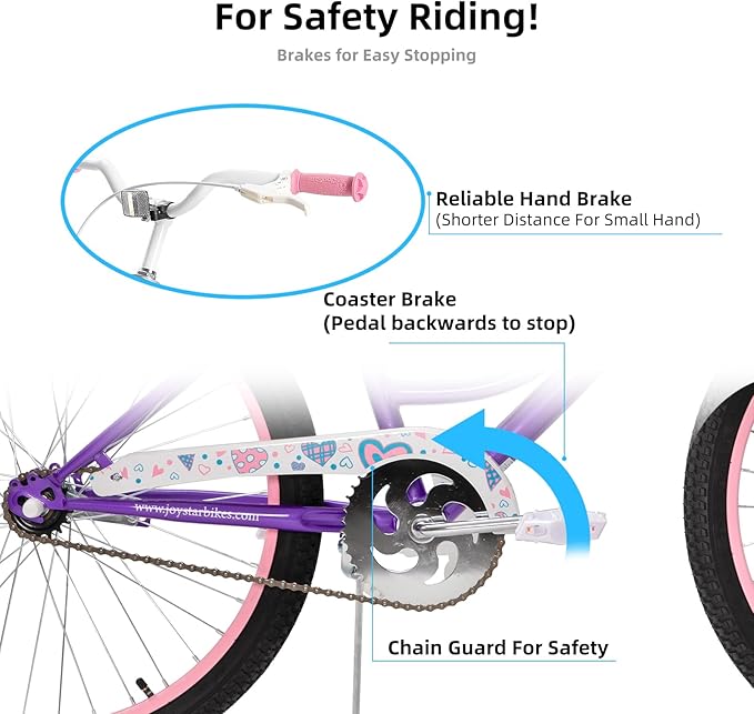 JOYSTAR Angel Girls Bike for Toddlers and Kids Ages 2-13 Years Old, 12 14 16 18 20 Inch Kids Bike with Training Wheels & Basket, 20 24 Inch Girls Bicycle with Handbrake & Kickstand