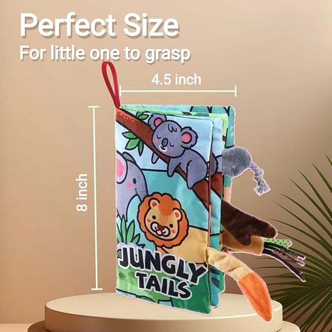 Soft Baby Books, Tummy Time Cloth Toys 0-6 Months Touch Feel Sensory Book Jungle Tails for Babies Girls 6 to 12 Month 0-3-4-5-6-7-8-9, Newborn Infant Boy Christmas Toy Gifts Stocking Stuffers