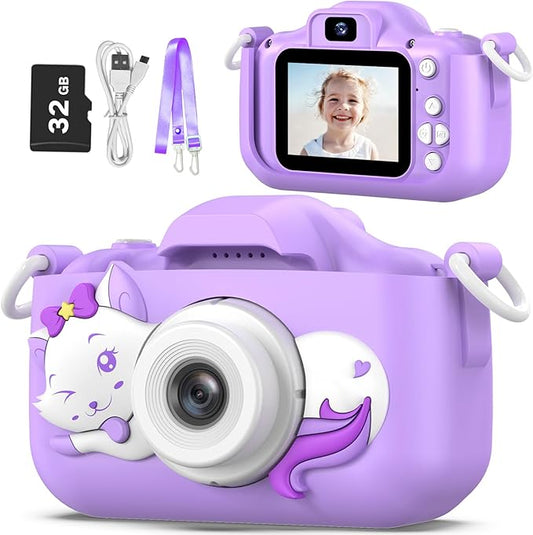 Goopow Kids Selfie Camera Toys for Girls Age 3-9, Digital Video Camera Toy with Protective Cover,Christmas Birthday Festival Gifts for 3-9 Year Old Girls Boys- 32GB SD Card Included