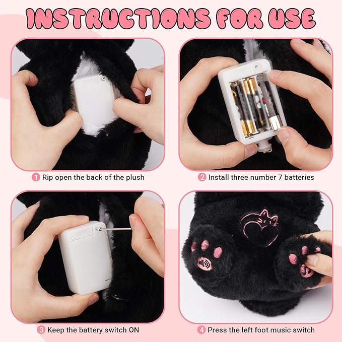 Breathing Stuffed Animal - Black Cat Plush Baby Toy, Soothing Sound Machine with Realistic Breathing Motion and Lights, Sleeping Plushies Gifts for Anxiety Adults and Kids