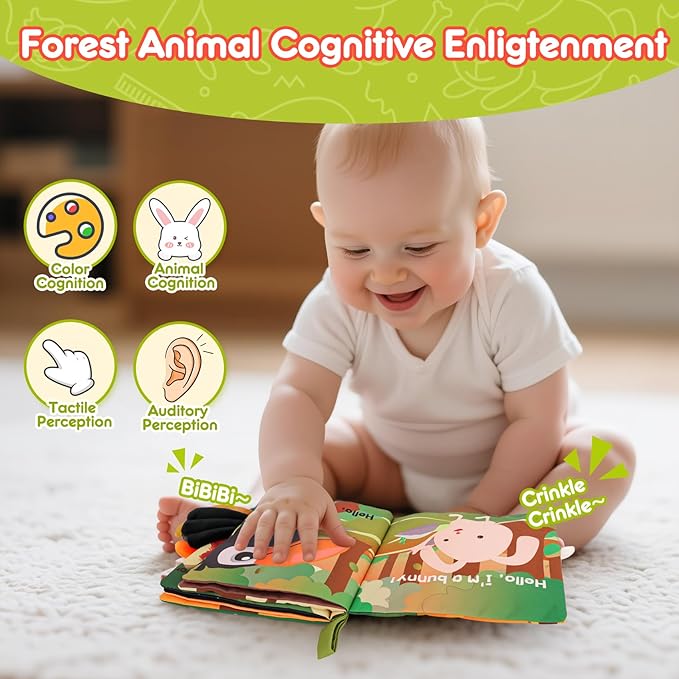 Soft Baby Book Animal Tails Baby Toy Touch and Feel Crinkle Cloth Book(Hello Bunny)