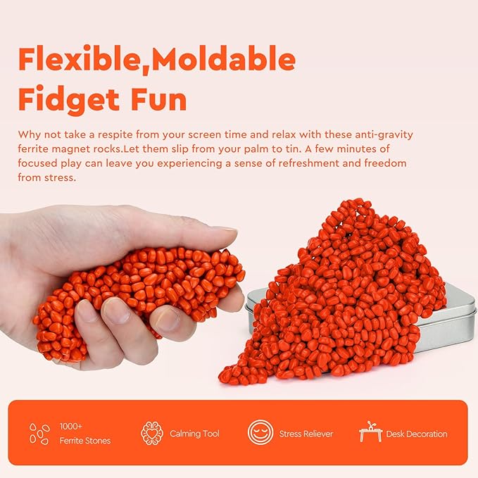 1000+ Original Ferrite Putty Orange, Fidget Toy Ferrite Stones for Stress Relief, Sensory Toy for Adults & Teens 14+, Holiday Stocking Stuffer, Ferrite Rocks Fidget Present for Office